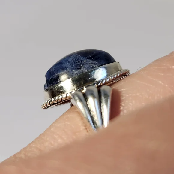 NIB Semi VTG 925 Lapiz Azuli Scroll Cocktail Ring Sz 7 - Picture 13 of 16